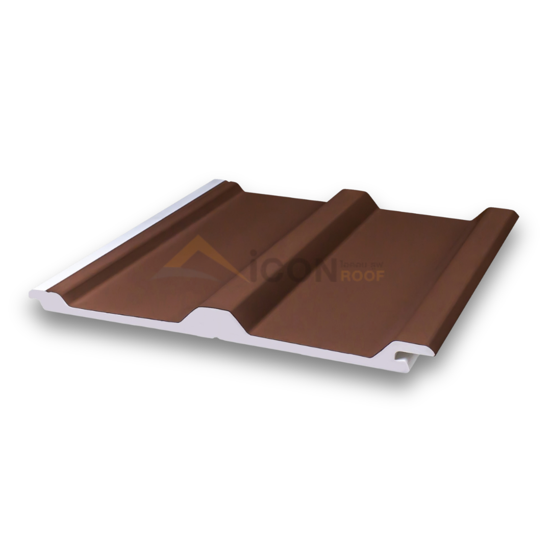 แผ่นหลังคาไวนิล Rooffyroof รุ่น E-co Roof ท้องเรียบ สีน้ำตาลท้องขาว (ทูโทน)